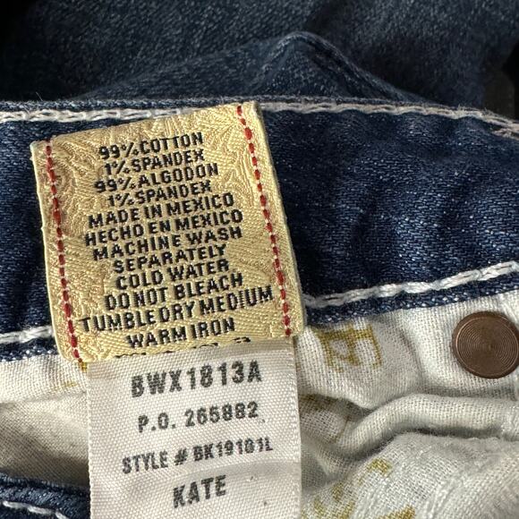 BKE SZ 32x33 1/2 Kate Jeans Bootcut Mid-Rise Whiskered Zip-Fly Embroidered Blue - Picture 10 of 11